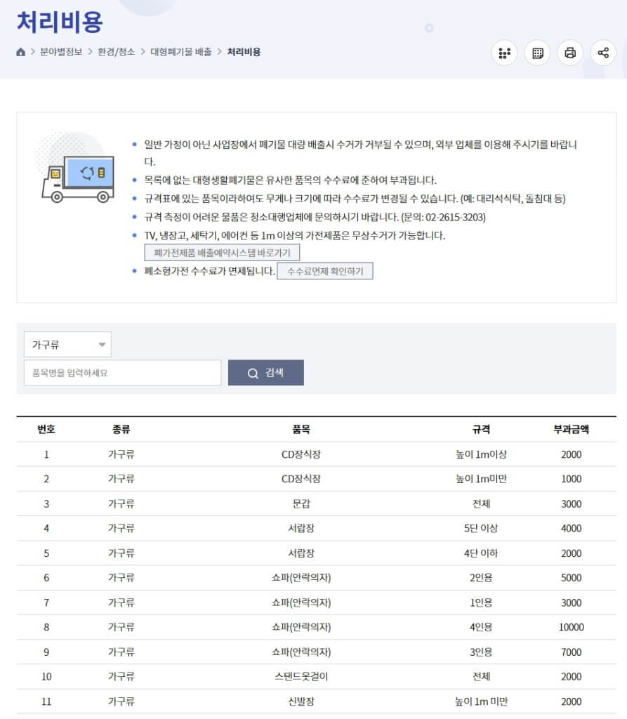 구로구 대형폐기물 스티커 가격 확인