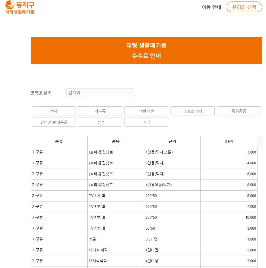 동작구 대형폐기물 스티커 가격