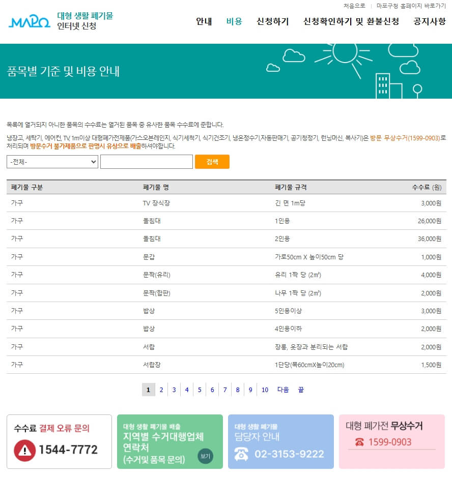 마포구 대형폐기물 스티커 가격