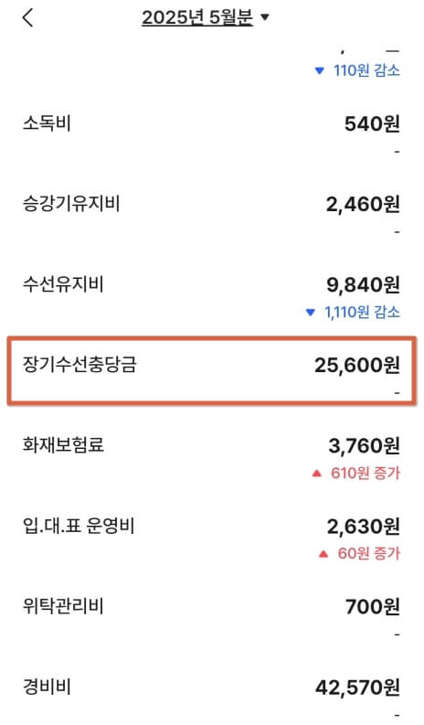 장기수선충당금 확인
