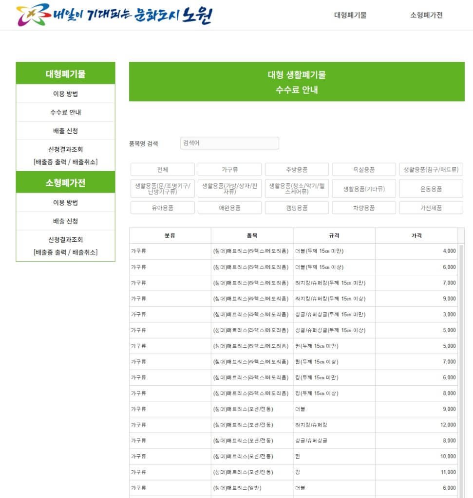 노원구 대형폐기물 스티커 가격