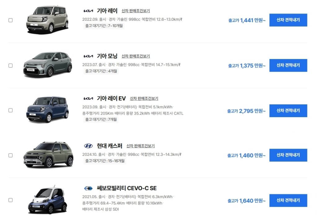 국내 출시 경차 종류